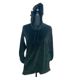 J Jill PURE JILL Pullover Velour Hoodie Sweatshirt Long Sleeve Black XS 46-2
